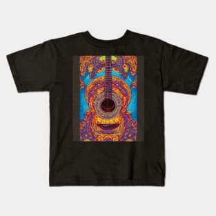 Acoustic Guitar Ornate Portrait Oil Painting Style Digital Art Kids T-Shirt